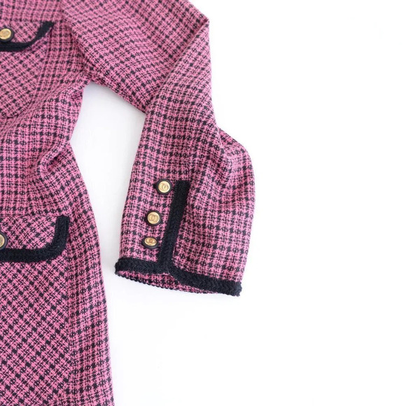 Vintage Petite Sophisticate Pink Houndstooth Button Up Blazer 14 - Picture 6 of 13